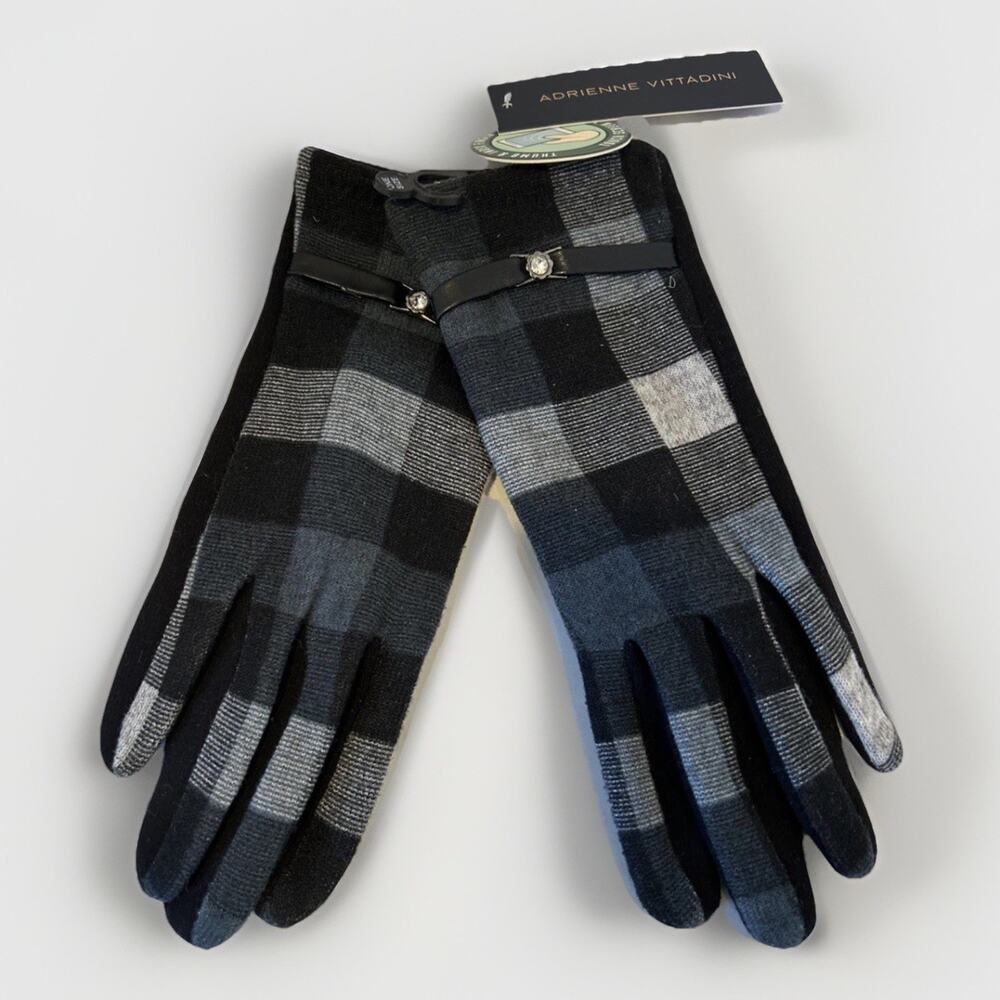 Adrienne Vittadini Women's Gloves touch screen tech one size Black/Gray/blue NWT